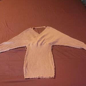 Pink Ribbed Long Sleeve V-neck Bodycon Dress